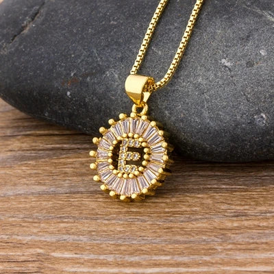 Nidin Women Girls Initial Letter Necklace 26 Letters Charm Family Name Pendant Copper Zircon Jewelry