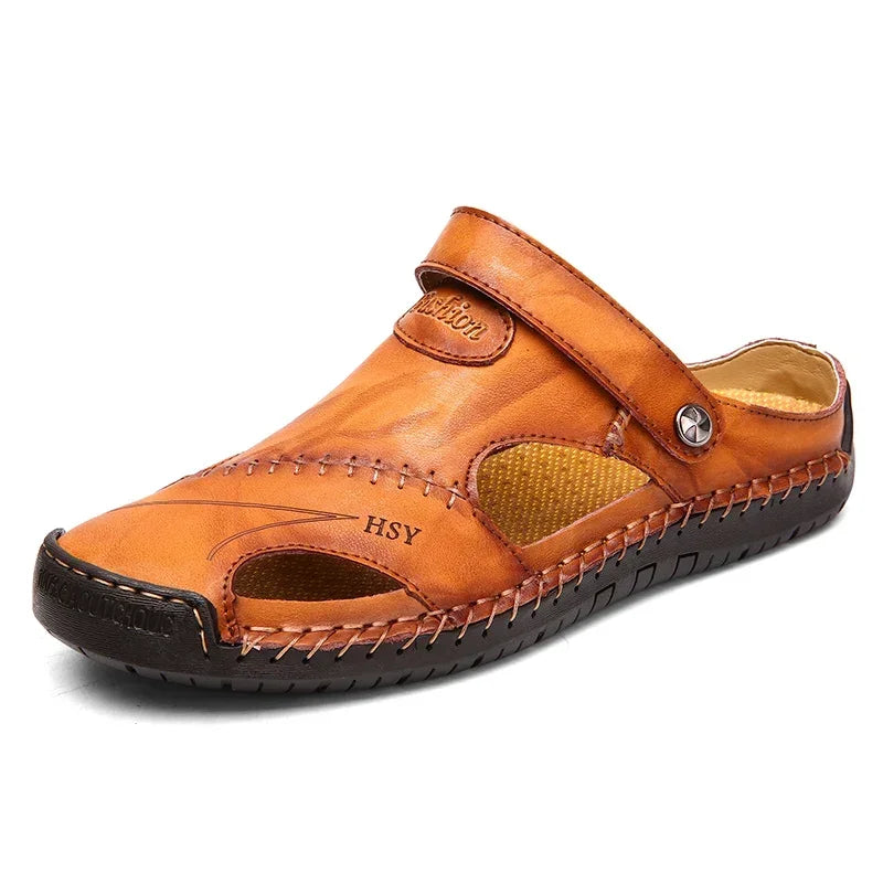 Summer Men's Sandals Leather Sandals Slides Breathable Rome Male Outdoor Beach Slippers Soft Men Beach Sandals