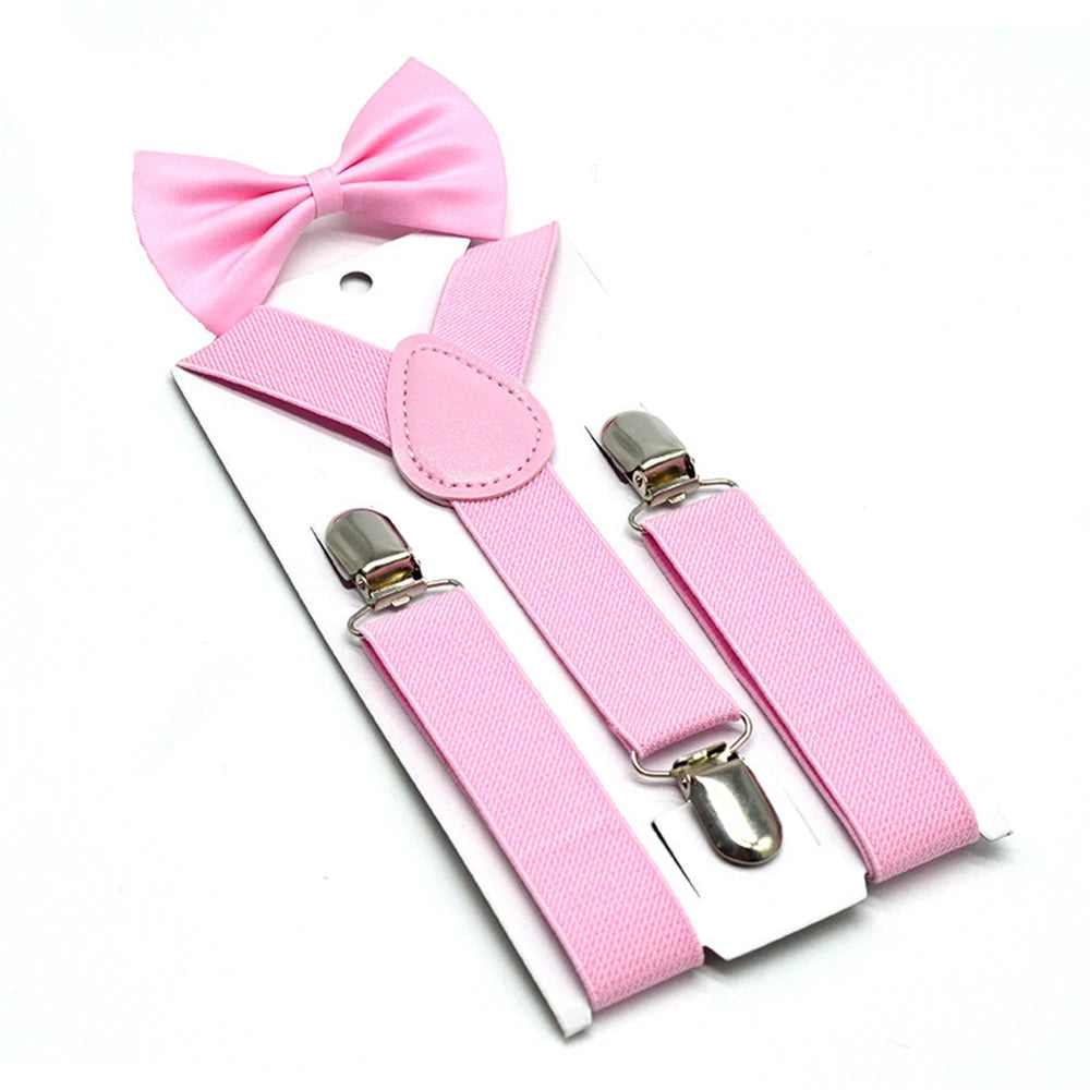 SHOWERSMILE Boys Suspenders Kids Blue Children Suspender Pant Yellow Pink Black Navy Red Wedding Baby Girls Braces Bow Tie Set