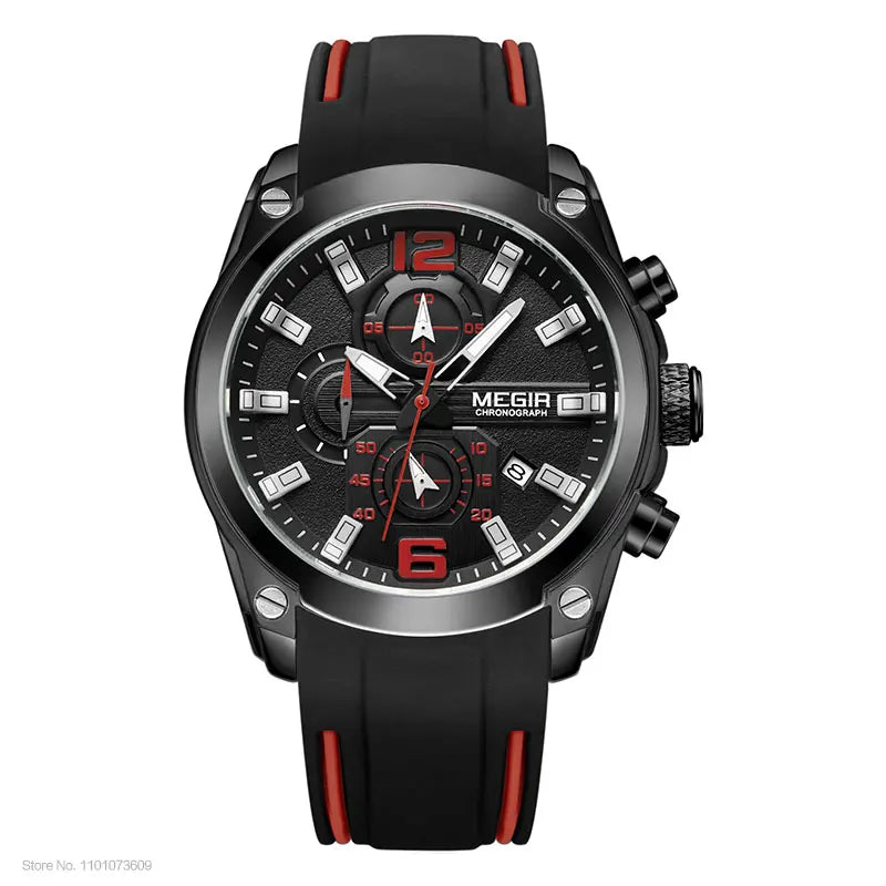 Megir Men's Chronograph Analog Quartz Watch With Date, Luminous Hands, Waterproof Silicone Rubber Strap Wristswatch for Man