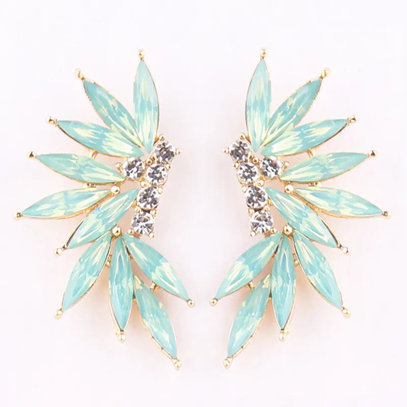 LUBOV Shining Rhinestone Wings Stud Earrings Acrylic Crystal Stone Women Piercing Earrings Trendy Wedding Jewelry Christmas