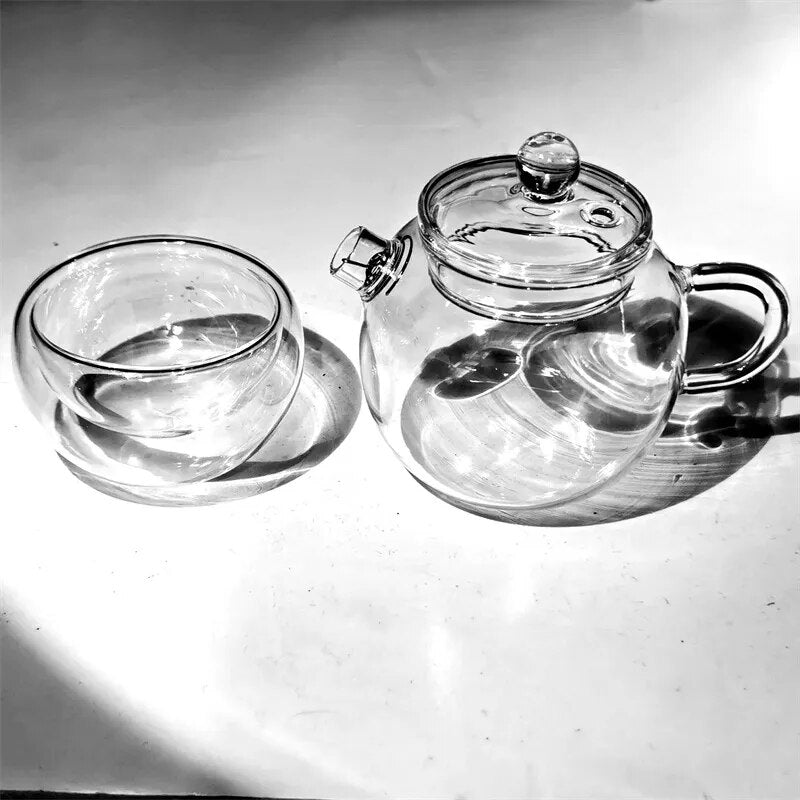 1Pcs 120ML Mini Glass Teapot and 50ml Double Glass Cup Japanese Style Tea Maker