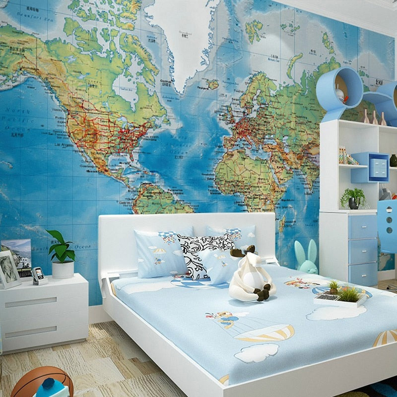 HD World Map Photo Mural Wallpaper Study Kid's Room Living Room Decor Wallpaper Modern Design Non-Woven Wall Papers Papel Tapiz
