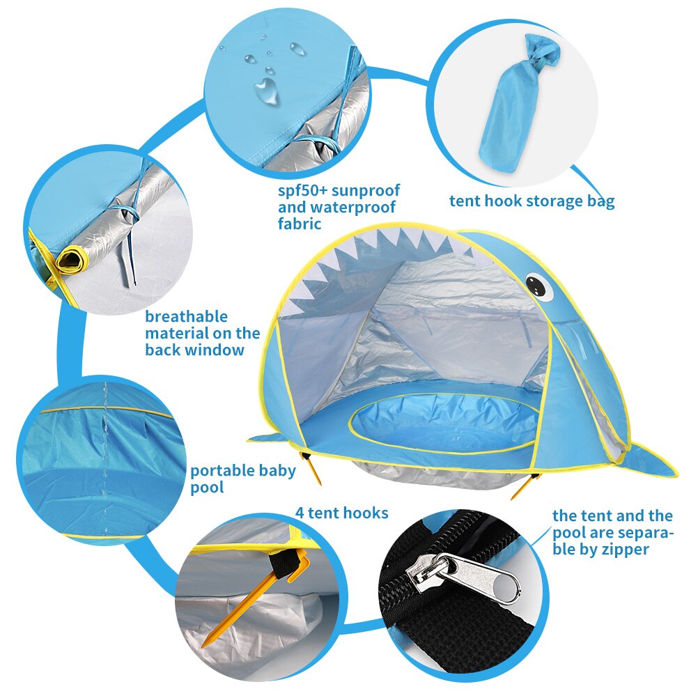 Baby Beach Tent Uv-Protecting Sunshelter With a Pool Baby Kids Beach Tent Pop Up Portable Shade Pool UV Protection Sun Shelter