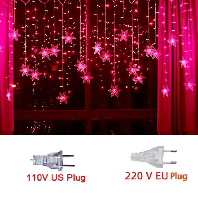 3.2M Christmas Snowflakes LED String Lights Flashing Fairy Curtain Lights Waterp