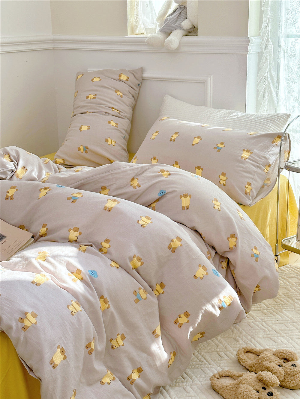 Double Layer Cotton Bedding Set Infant Class Softness Floral Design Duvet Cover Bed Sheet Pillowcases 4 Pieces Bedding Set
