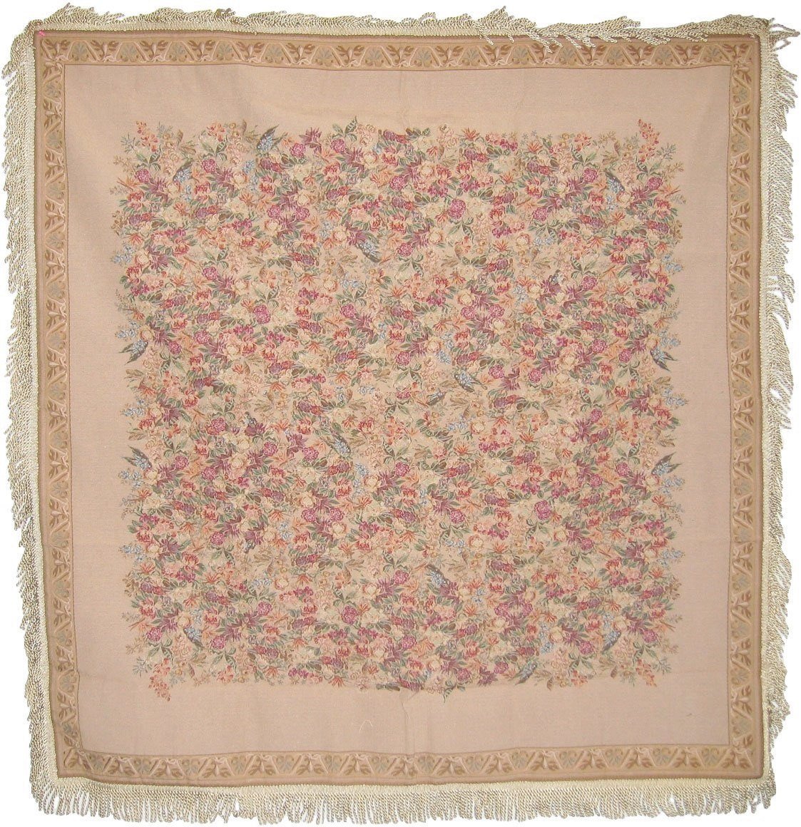 Woven Wildflower Wonderland Floral Beige Tan Square Shaped Tapestry Table Cloths