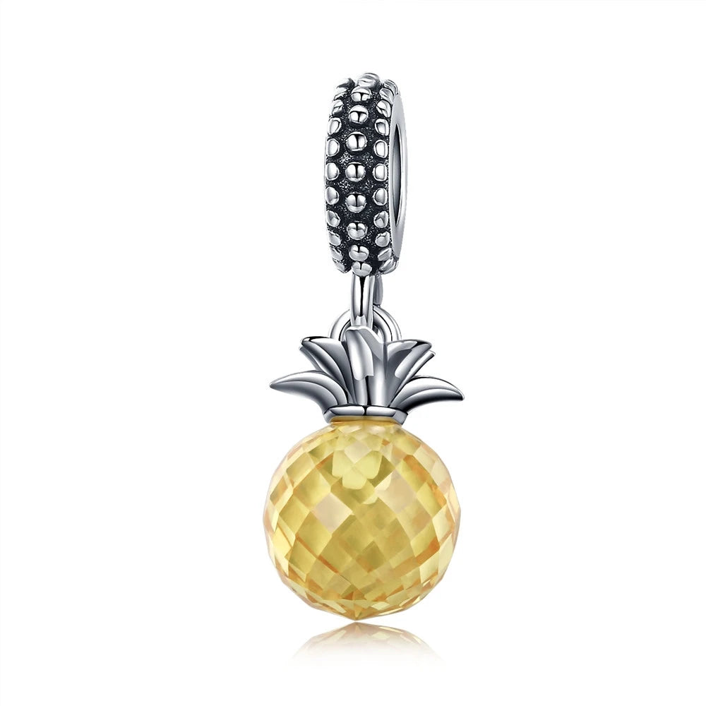 BISAER 925 Sterling Silver Couple Girl Boy Pendant Charm Pineapple Strawberry Dessert Beads for Women Bracelet DIY Fine Jewelry