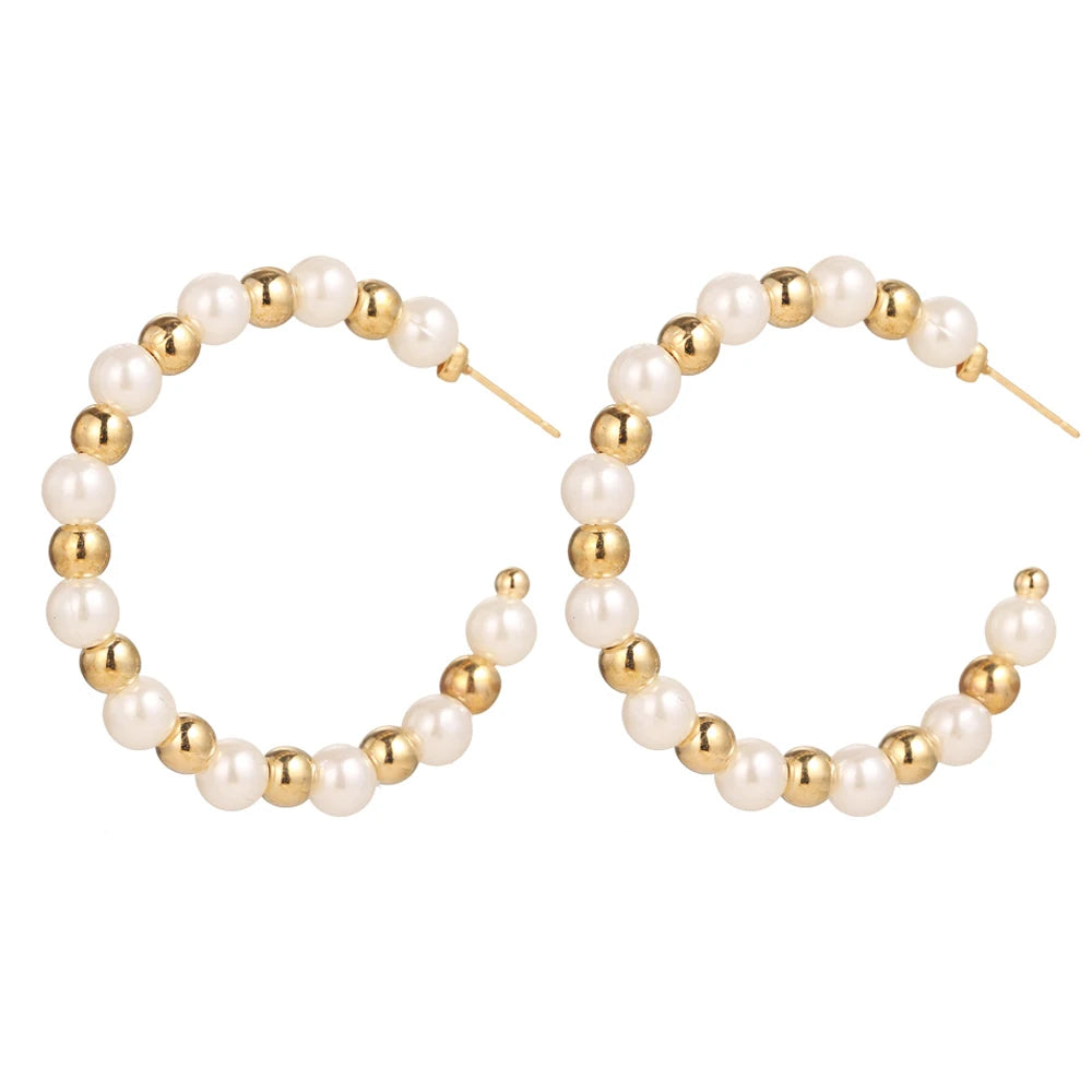 FNIO Big Simulated Pearl Earrings 2019 for Women Lover Geometric Round Heart Drop Dangle Earring Korean Statement Jewelry