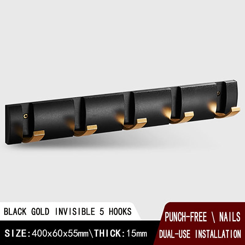 Black Golden Robe Hooks Folding Towel Hanger Nail Installation Wall Hooks C