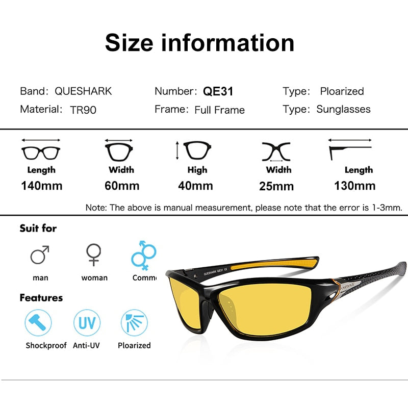 QUESHARK Women Men HD Polarized Ultralight Fishing Sunglasses Sports MTB Bicycle Eyewear Riding Road Bike Cycling Glasses