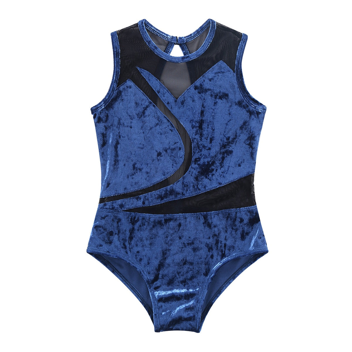Girls Sleeveless Soft Pleuche Mesh Splice Gymnastics Leotard One-Piece Cutout