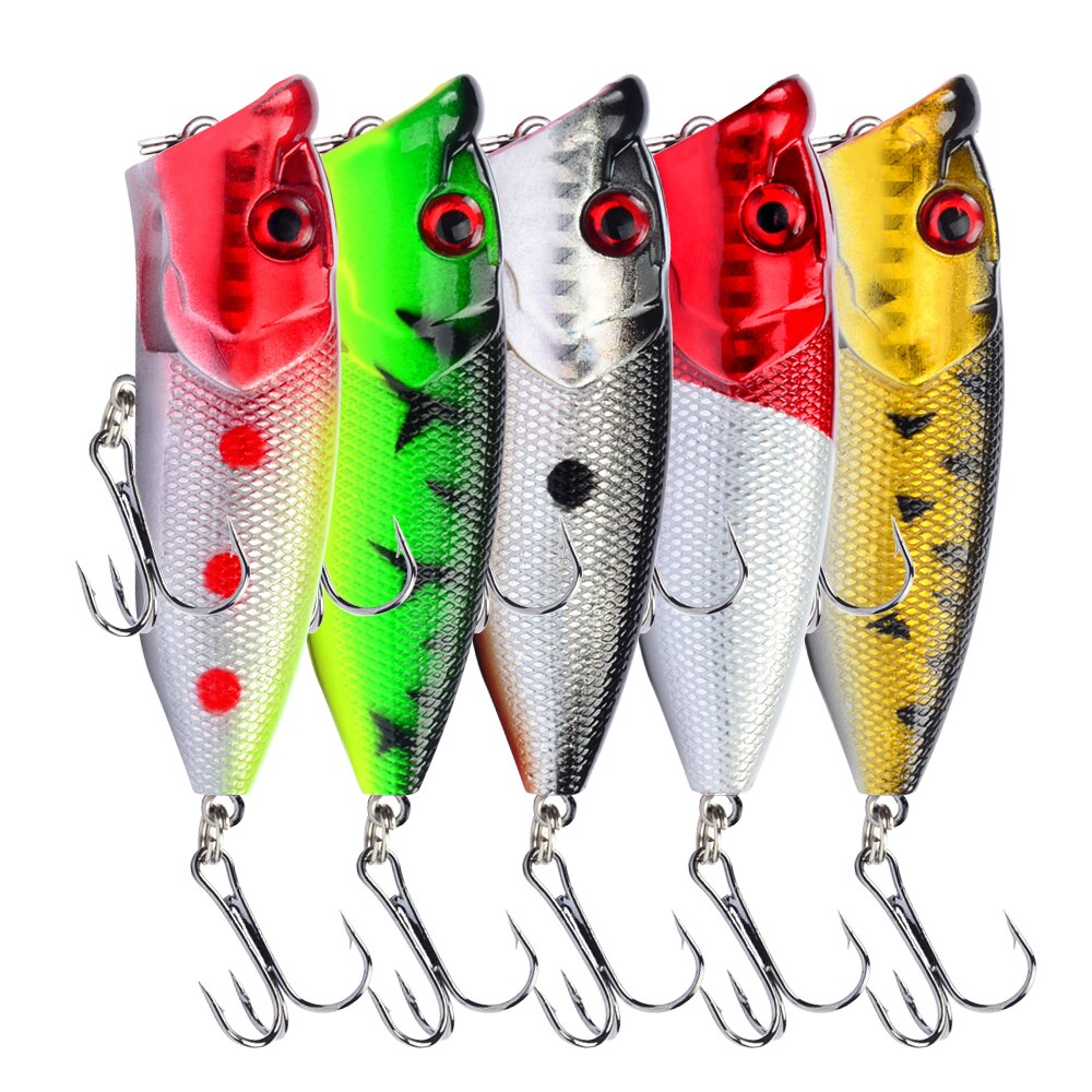 Hot 1pcs Fishing Lures 6.5cm/12g Topwater Popper Bait 5 Color Hard Bait Artificial Wobblers Plastic Fishing Tackle With 6# Hooks