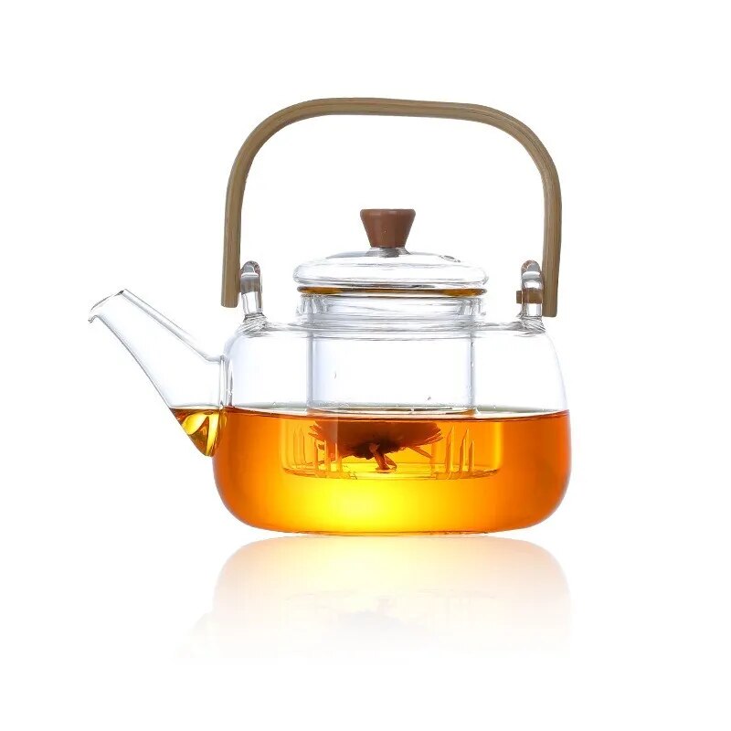 Glass Teapot Heat-Resistant Borosilicate Boiling Thickened Bamboo Handle Hou