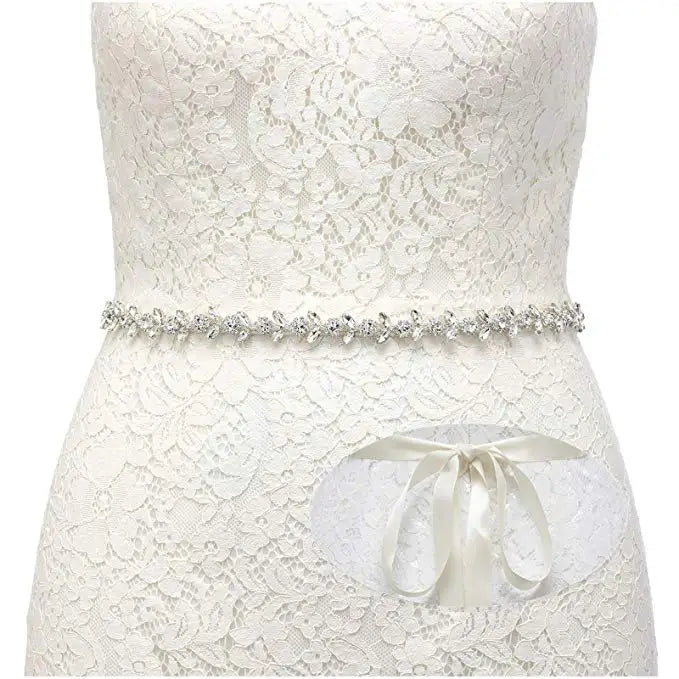 Handmade Silver Bridal Belt Rhinestone Waistband Applique for Evening Prom Dresses Wedding Decoration White Beige Sash Ribbon