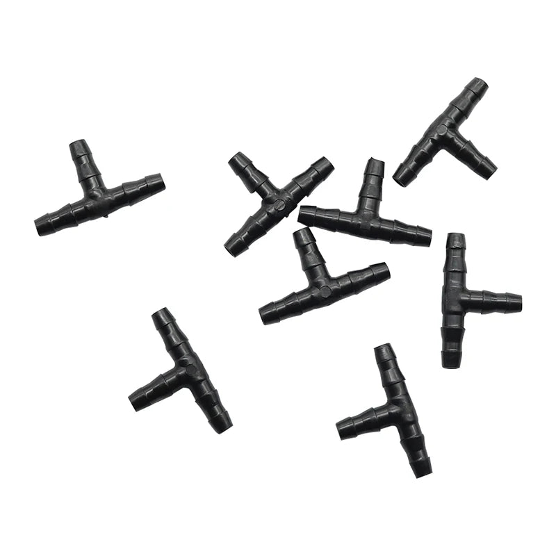 50 Pcs Sprinkler Irrigation 1/4 Inch Barb Tee Water Hose Connectors Pipe Hose Fitting Joiner Drip System for 4mm/7mm Hose