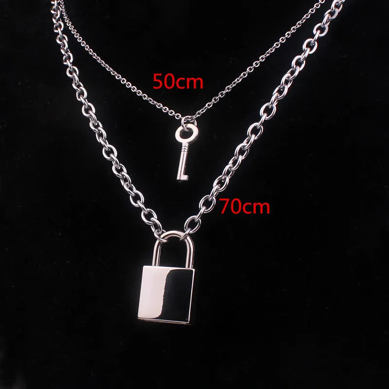 Stainless Steel Chain and Alloy Chain Punk Padlock Necklaces for Women Rock Hiphop Key Lock Necklace Men Chic Di112