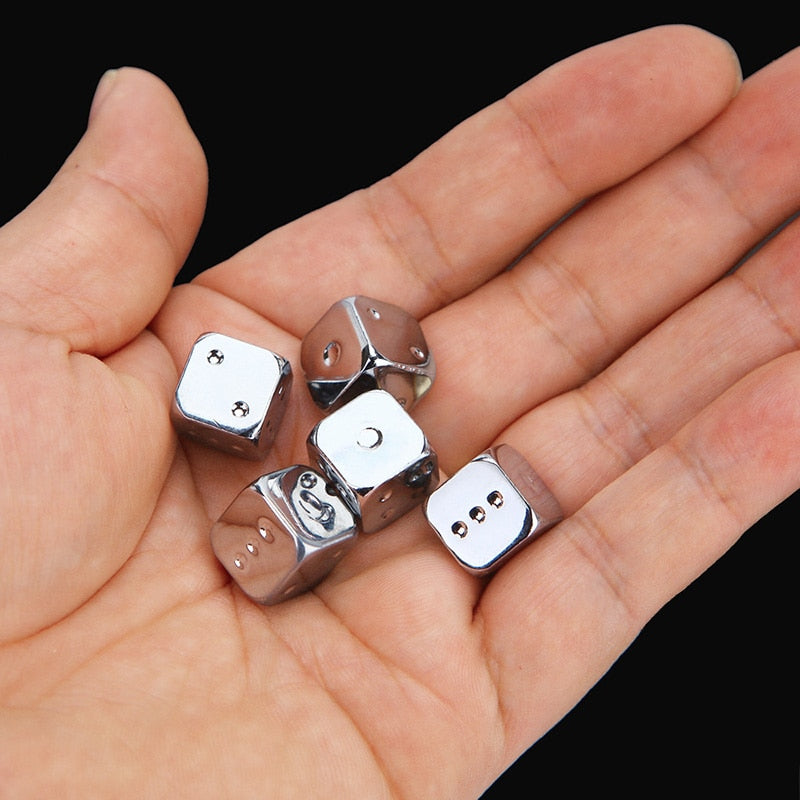 13*13mm Dice 5 PCS/Set Gold/Silver Metal Funny Dice Standard Six Sided Decider Board Game Acessorios