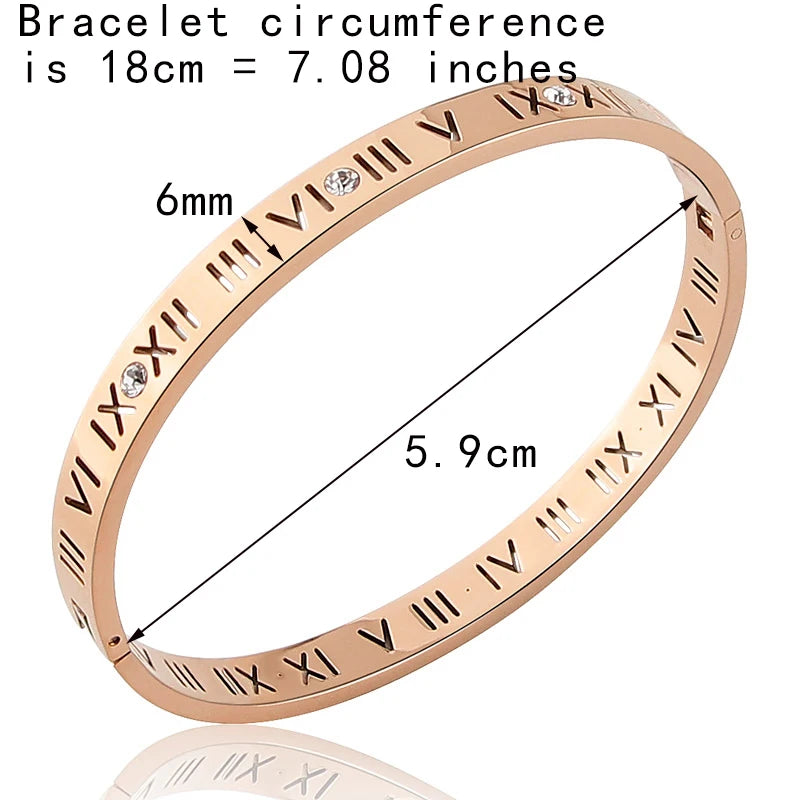 Opening Titanium Steel Bangles Crystal Gold Color Bangles Roman Numerals Women's Bracelet