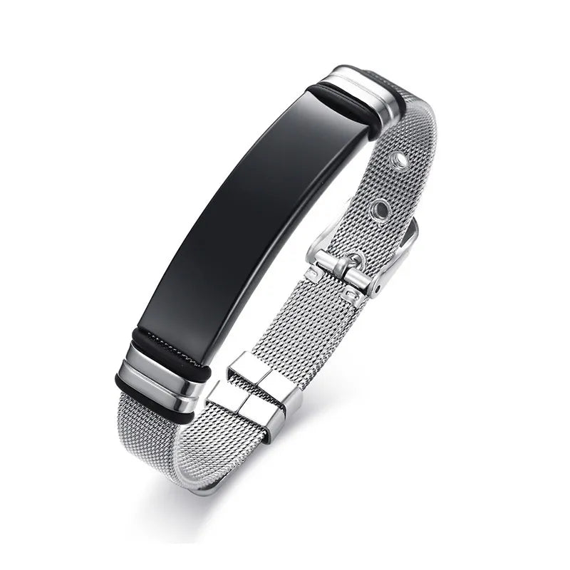 Meaeguet Personalized Bangle Men's Slide Mesh Bracelet Customized Name Wristband Stainless Steel Male Bileklik Pulseira