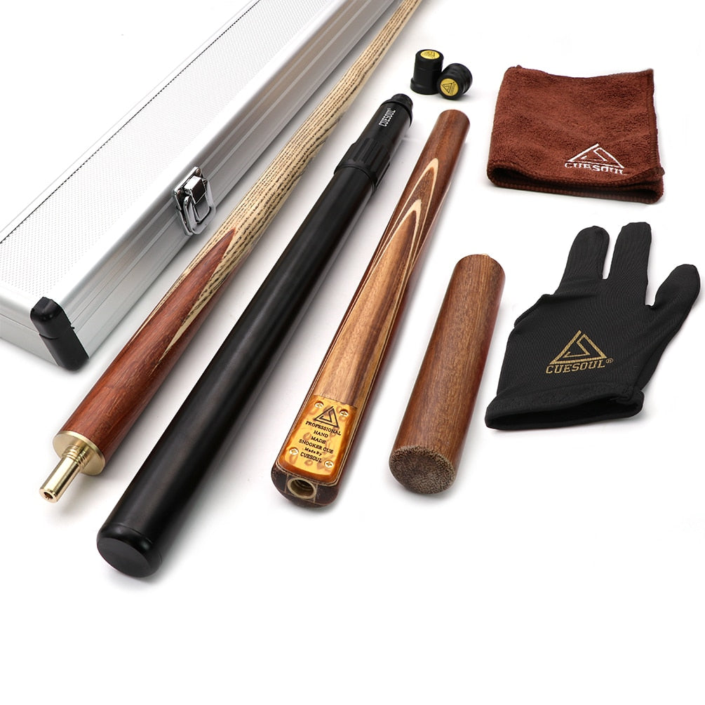 CUESOUL 57" Snooker Cue Handcraft 3/4 Jointed With Mini Butt End Extension Packed in Aluminium Cue Case and Cue Joint Protector