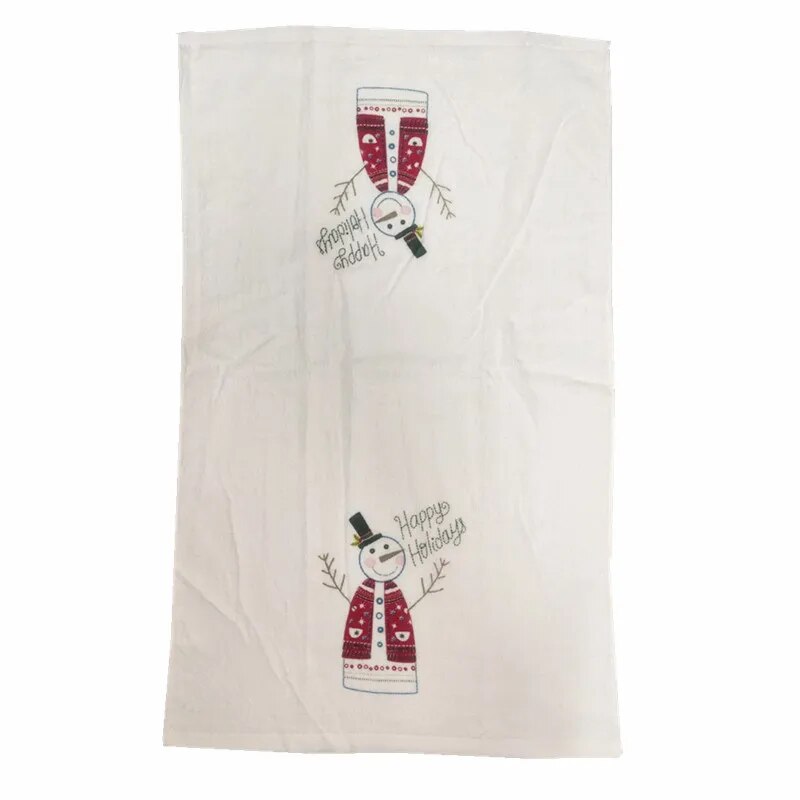 1Pc 41x65cm Christmas Snowman Santa Claus Tree Printed Cotton Kitchen Dishcloth Tea Towel Xmas Party
