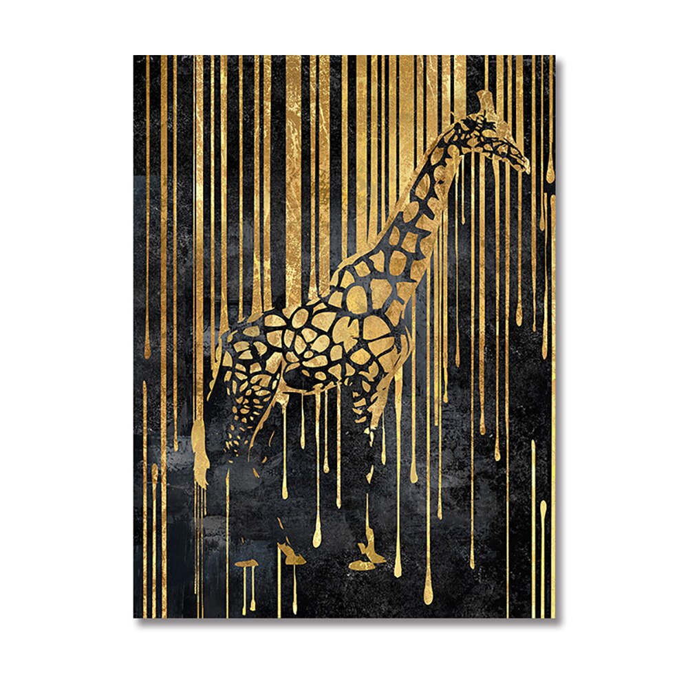 Abstract Gold Line Zebra Canvas Painting Plant Tiger Giraffe Leopard Poster Wall Pictures for Living Room Interior Home Decor