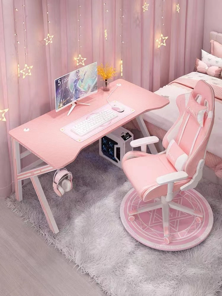 Pink Gaming Desk Girls Study Desk Laptop Table Computer Table White Live Gamer Home Live Desk Bedroom Desktop Gamer Desk