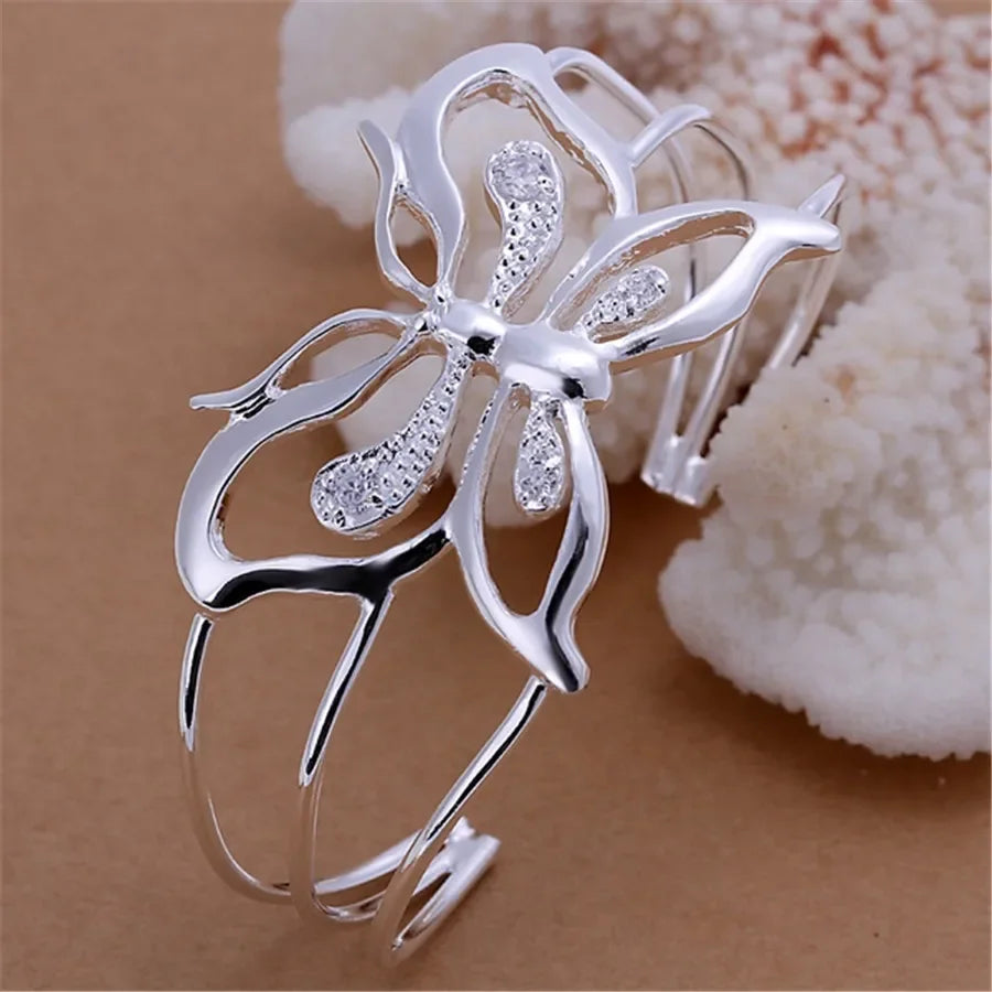 925 Silver Color Exquisite Luxury Gorgeous Fashion Wedding Women Lady Bracelet Bangle Charm Stamped Nice Birthday