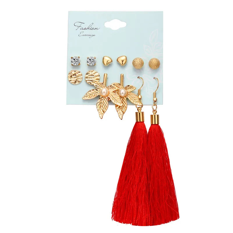 17KM 30 Boho Tassel Earrings Bohemian Long Earrings Set for Women Brincos Geometric Fabric Drop Earring Female Fashion Jewelry