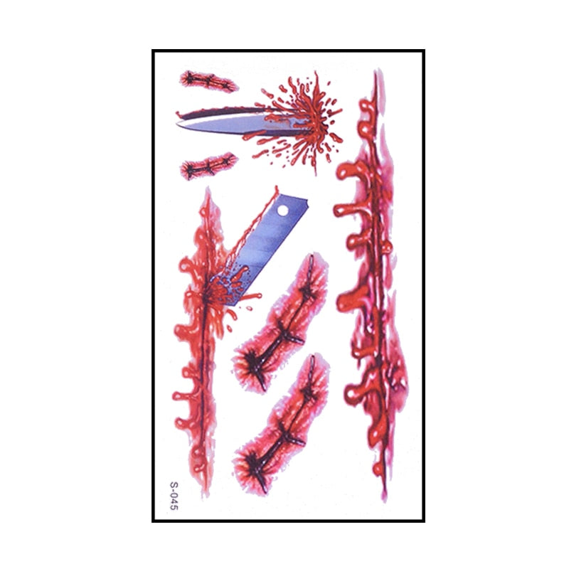 6pcs Halloween Bloody Wound Tattoo Stickers Trick Scary Waterproof Temporary Tattoo DIY Fake Tattoo Halloween Party Decoration