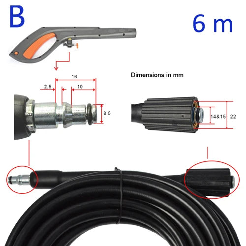 6m 10 Meters 160bar 2320psi High Pressure Water Cleaning Hose Cord Pipe for Interskol Elitech High Pressure Washer Hose