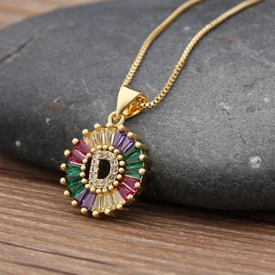Gold Color Initial Multicolor CZ Necklace Charm Letter Necklace Name Jewelry for Women Accessories Girlfriend