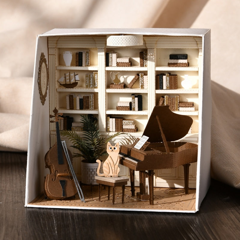 Doll House Furniture Diy Miniature 3D Wooden Miniaturas Dollhouse Toys for Children Birthday Casa Kitten Diary H013