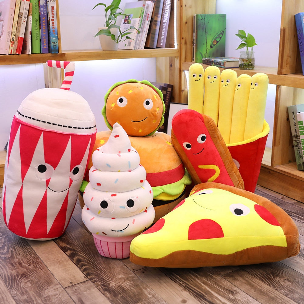 Cute Cartoon Plush Hamburger Ice Cream French Fries Toy Stuffed Food Popcorn Cake Pizza Pillow Cushion Kids Toys Birthday