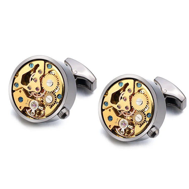 Hot Watch Movement Cufflinks for Immovable Stainless Steel Steampunk Gear Watch Mechanism Cuff Links for Mens Relojes Gemelos