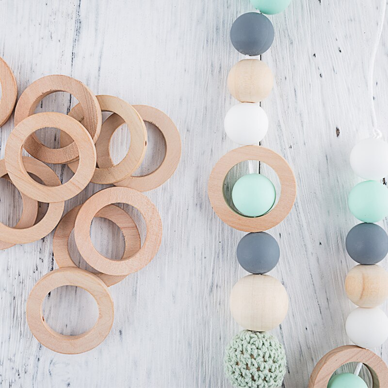 20PCS 25*8MM Wood Teether DIY Crafts for Baby Nursing Bracelets Necklace Wooden Rings Children'S Goods Teething Wooden Blank Toy