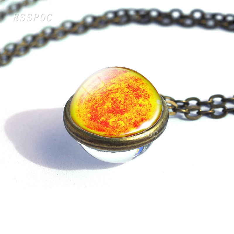 Full Moon Sphere Crystal Ball Glass Necklace Handmade Double Side Glass Ball Pendant Solar System Outer Space Astronomy Jewelry