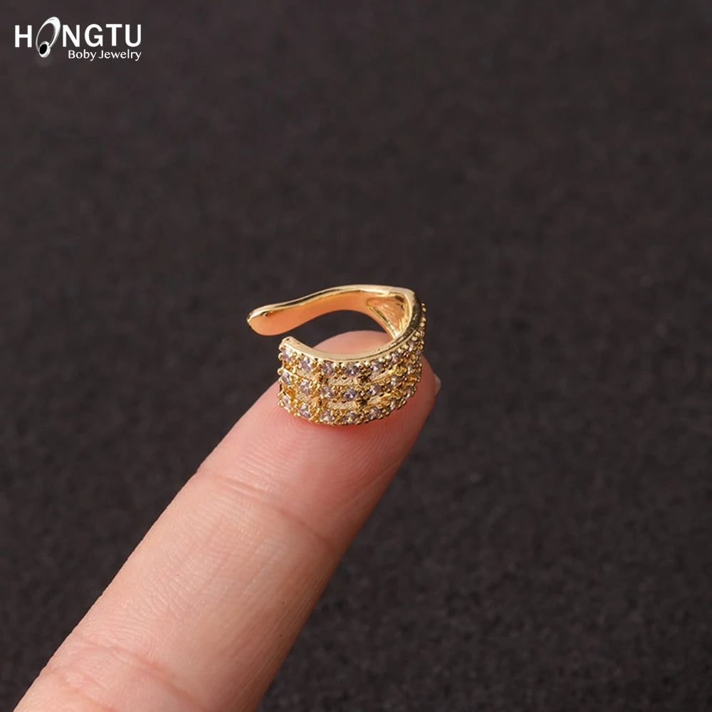 HONGTU 1PC Copper Crystal Ear Cuffs for Women Wrap Cuff Clip on Earrings No Pierce Earrings Fake Earring Piercing Jewellery 2020