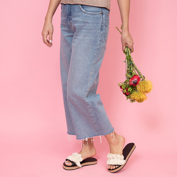 White Pompom Fringe - Waterproof Espadrille Flat