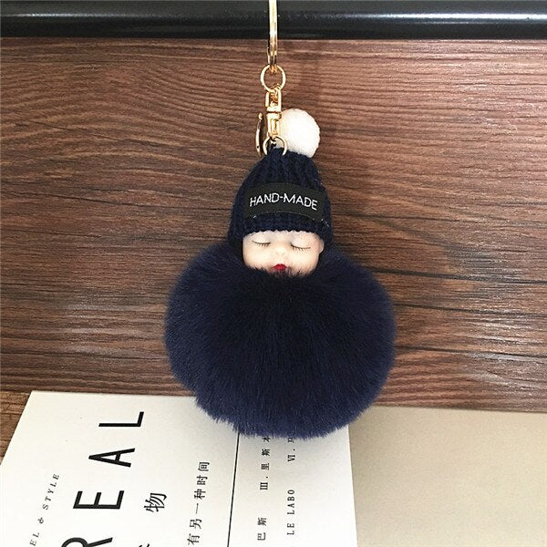 1PCS Cute Cartoon Doll Keychain Fur Ball Plush KeyChain Keyring Women Handbag Car Key Holder Bag Pendant Toys for Kids