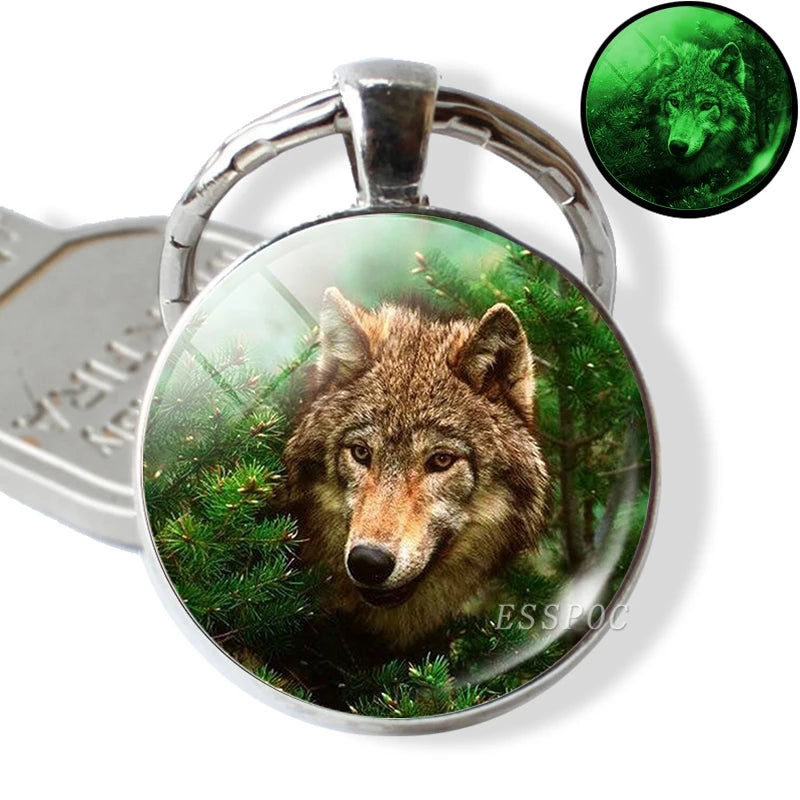 Glow in the Dark Wolf Key Chain Key Rings Holder Luminous Wolf Head Keychain Men Jewelry