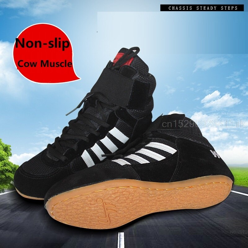 Authentic Wrestling Shoes High Boxing Shoes Cow Muscle Outsole Breathable Wrestling Sneakers for Men and Women 35-46
