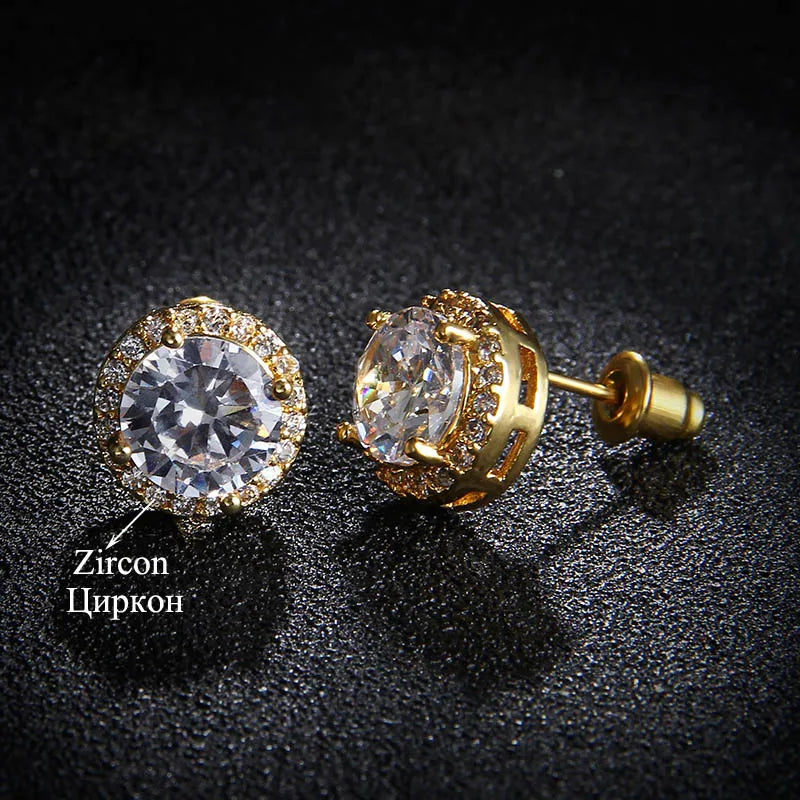 Classic Green AAA Cubic Zirconia Stud Earrings Round Crystal Girl Ear Studs for Women Multicolor Jewelry Brincos AE176