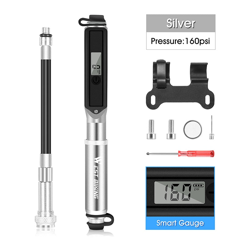 WEST BIKING Bike Pump With Gauge Portable Frame Bicycle Pump Schrader and Presta Valve 160psi Tire Pump for Road Mountain Bike