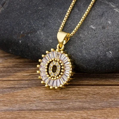Nidin Women Girls Initial Letter Necklace 26 Letters Charm Family Name Pendant Copper Zircon Jewelry