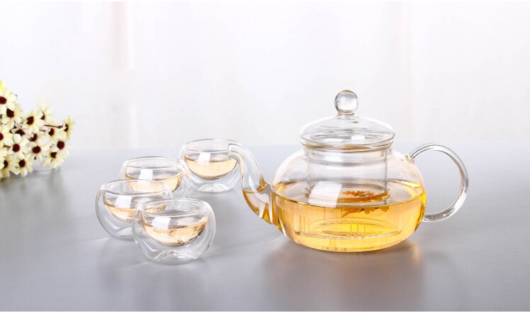 High Quality Heat Resistant Glass Tea Pot,Practical Bottle Flower Tea Cup Glass Teapot With Infuser Tea Leaf Herbal Coffee