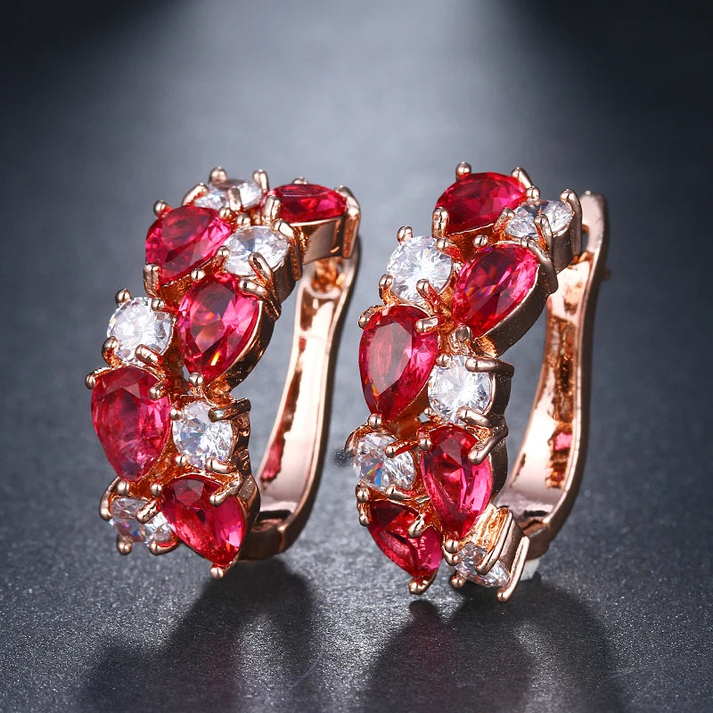 EMMAYA Luxury Rose Gold Color Earrings Flash CZ Zircon Ear Studs 12 Colors Earrings Women Brincos