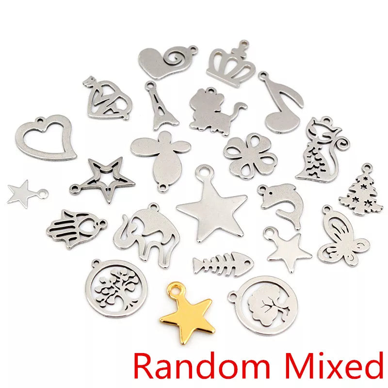 30pc/Lot 316 Stainless Steel Five-Pointed Star Cute Necklace Pendant Charms Small Cat Dolphin Fish Charms for DIY Jewelry Making