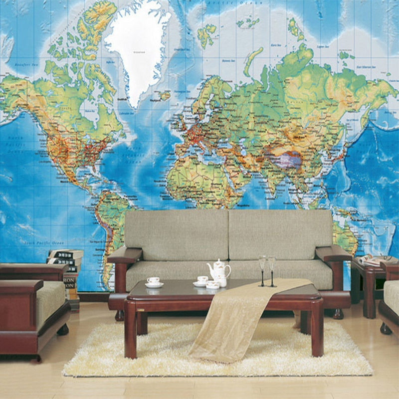 HD World Map Photo Mural Wallpaper Study Kid's Room Living Room Decor Wallpaper Modern Design Non-Woven Wall Papers Papel Tapiz